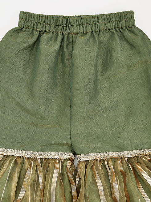 Girl's' Green Kurta Sharara Set With Dupatta