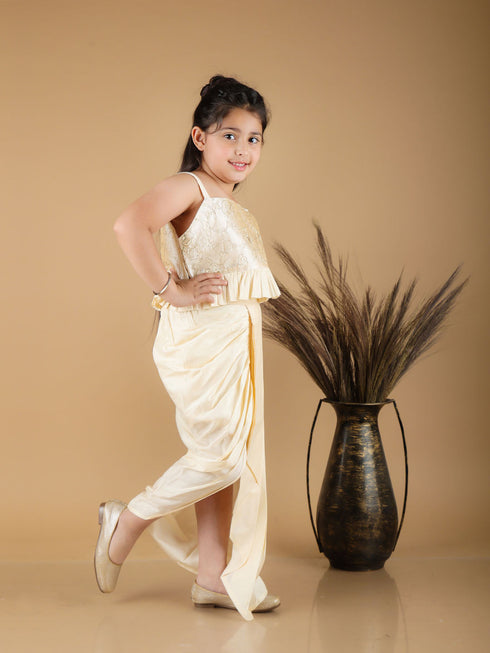 Girl's Gold Draped Skirt With Crop Top