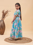 Girl's Aqua Blue Floral Print Lehenga Set