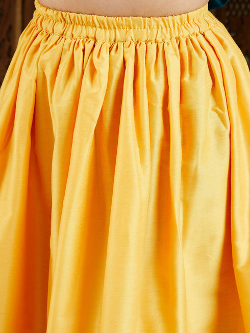 Girl's' Yellow Silk Blend Embellished Lehenga Set