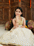 Girl's' Cream And Gold Jacquard Lehenga