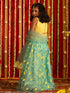 Girl's' Yellow Crop Top And Aqua Lehenga With Ruffled Dupatta Set