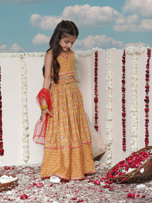 Girl's' Floral Printed Lehenga Choli With Dupatta
