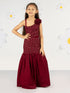 Girls' Wine Fish Cut Sequined Skirt And Top Set