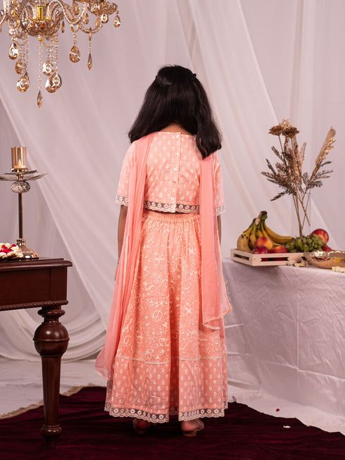 Girl's' Pink Lehenga Set
