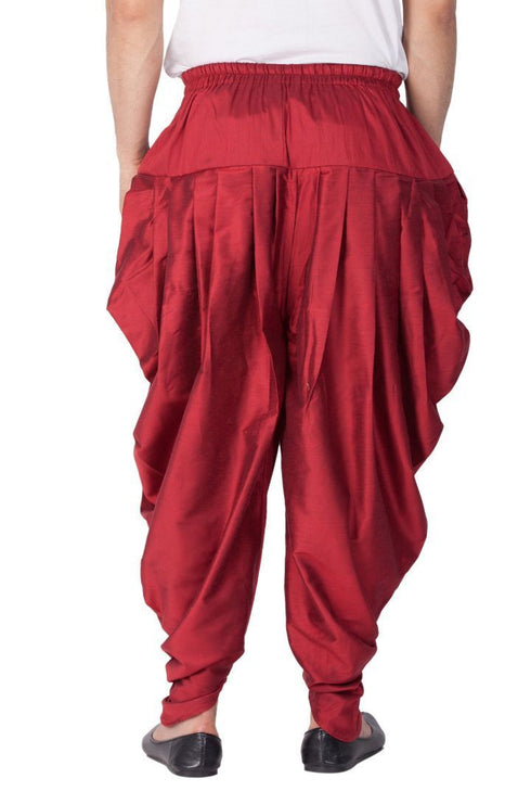 Men's Maroon Cotton Silk Blend Dhoti