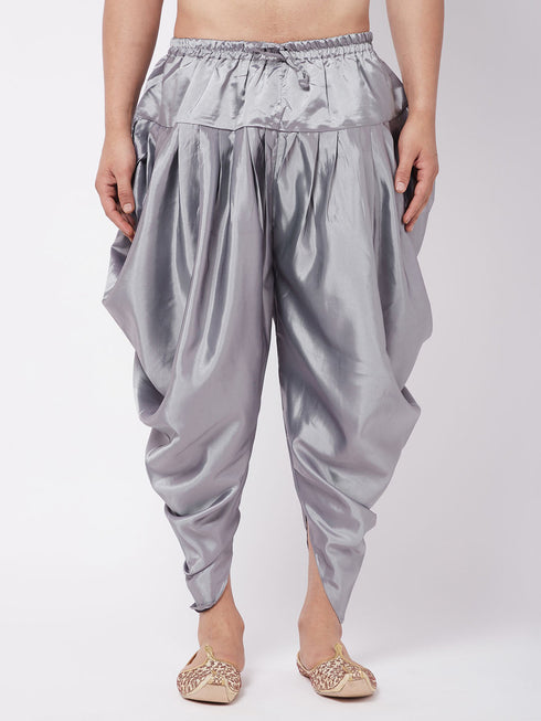 Men's Silver Cotton Blend Cowl Dhoti