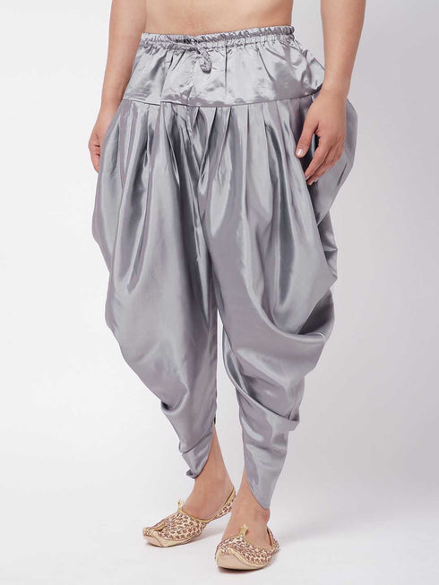 Men's Silver Cotton Blend Cowl Dhoti