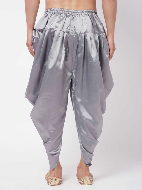 Men's Silver Cotton Blend Cowl Dhoti