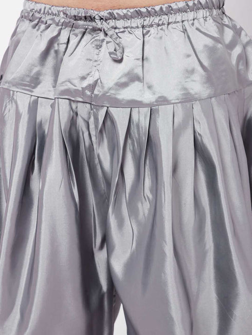 Men's Silver Cotton Blend Cowl Dhoti