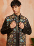 Men's Black Cotton Jacket Kurta And Pyjama Set