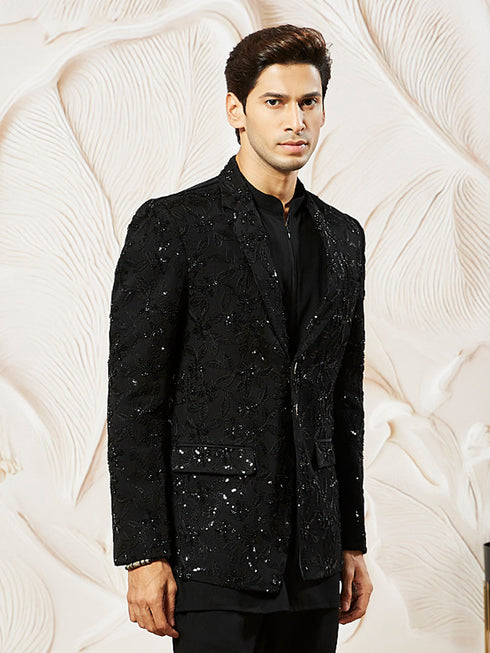 Men's Black Georgette Blazer