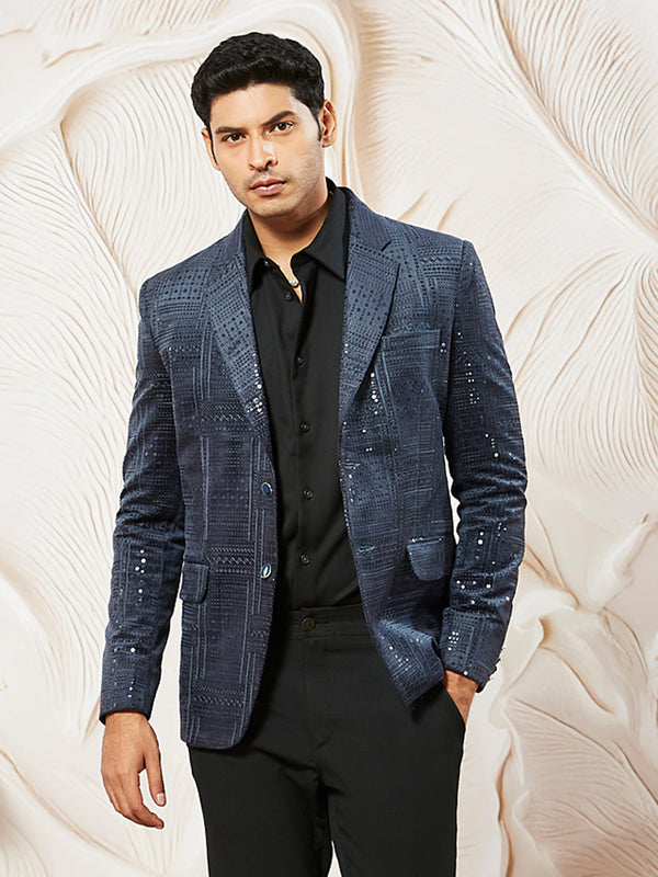 Men's Navy Blue Velvet Blazer
