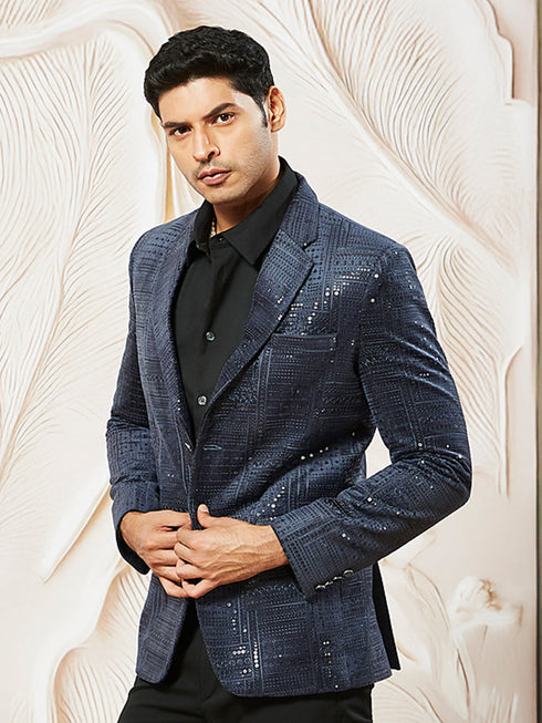 Men's Navy Blue Velvet Blazer