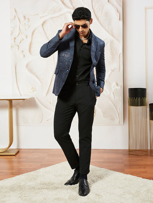 Men's Navy Blue Velvet Blazer