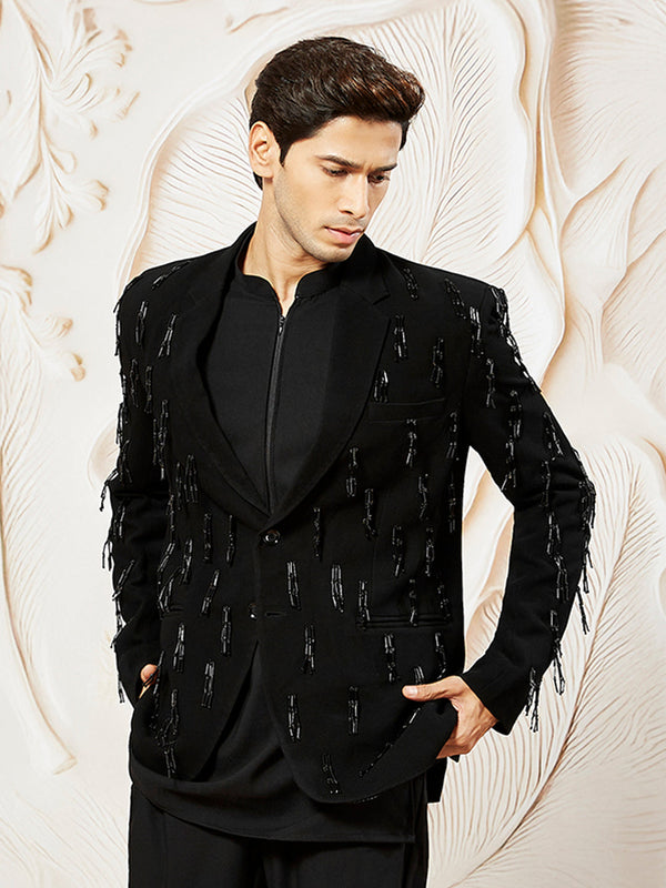 Men's Black Jacquard Blazer