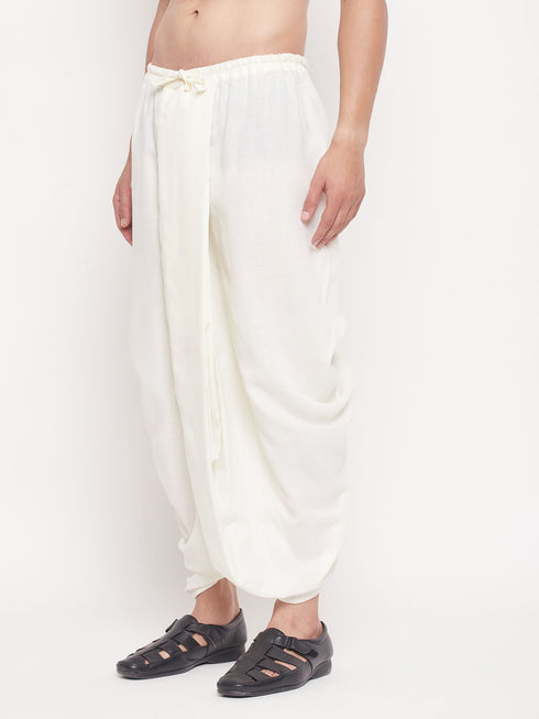 Men's Cream Silk Blend Solid Pleated Dhoti