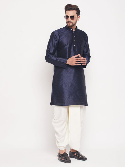 Men's Cream Silk Blend Solid Pleated Dhoti