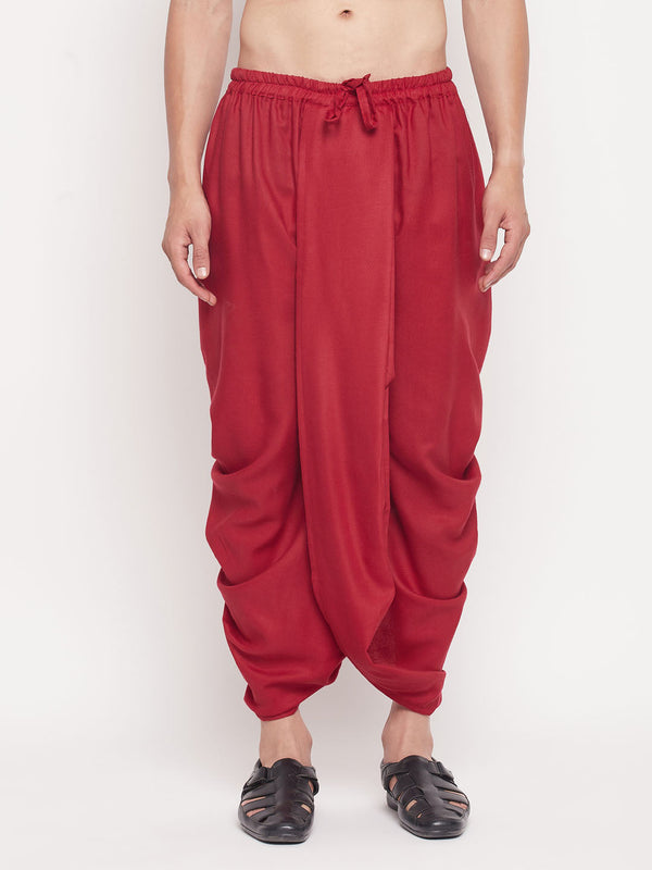 Men's Maroon Silk Blend Solid Pleated Dhoti