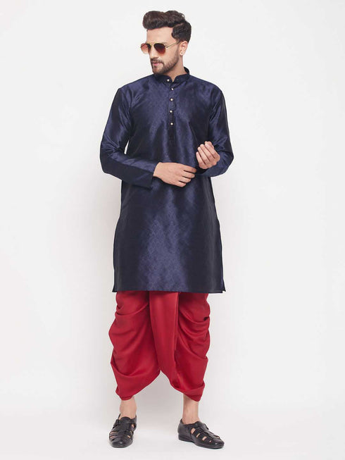 Men's Maroon Silk Blend Solid Pleated Dhoti