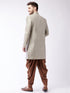 Men's Beige, Grey And Coffee Brown Silk Blend Sherwani Set