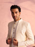 Men's Cream Schiffli Worked With Sequin Detailing Indo With Sleeveless Kurta Pant Set