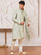 Men's Mint Green Cotton Blend Indowestern Pant And Dupatta Set