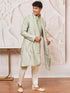 Men's Mint Green Cotton Blend Indowestern Pant And Dupatta Set