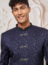 Men's Navy Blue Silk Blend Indowestern And Pant Set