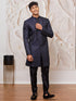 Men's Navy Blue Silk Blend Indowestern And Pant Set