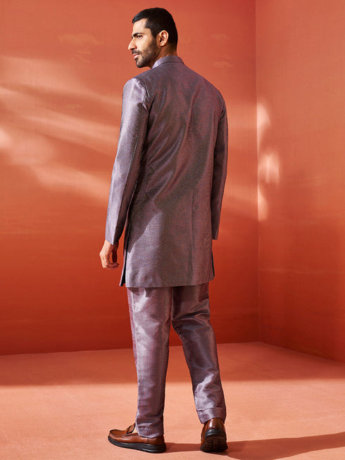 Men's Purple Silk Blend Sherwani Set