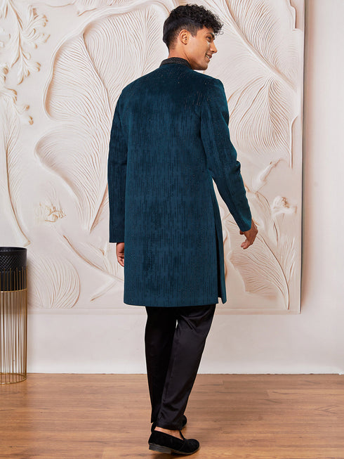 Men's Bottle Green Velvet Sherwani Set