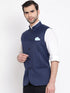 Men's Navy Blue Cotton Blend Twill Nehru Jacket