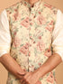 Beige Printed Nehru Jacket And Cream Solid Kurta With Pant Set