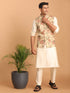Beige Printed Nehru Jacket And Cream Solid Kurta With Pant Set