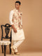 Beige Printed Nehru Jacket And Cream Solid Kurta With Pyjama Set