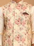 Beige Printed Nehru Jacket And Cream Solid Kurta With Pyjama Set