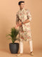Beige Printed Nehru Jacket And Kurta With Cream Solid Viscose Pant Set