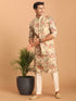 Beige Printed Nehru Jacket And Kurta With Cream Solid Viscose Pant Set