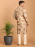 Beige Printed Nehru Jacket And Kurta With Cream Solid Viscose Pant Set