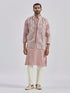 Men's Beige And Cream Silk Blend Jacket, Kurta And Pyjama Set