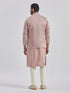 Men's Beige And Cream Silk Blend Jacket, Kurta And Pyjama Set