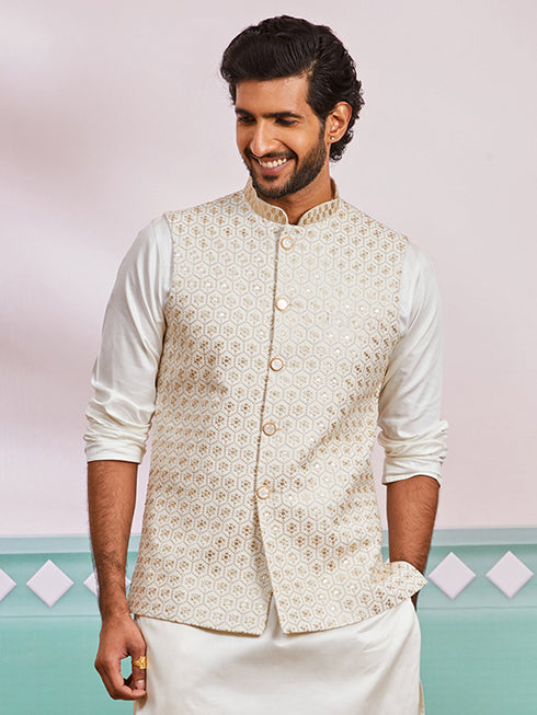 Men's Off White - Nehru Jacket