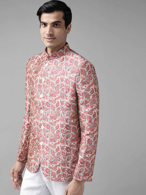 Men's Multicolor-Base-Pink Silk Blend Jodhpuri