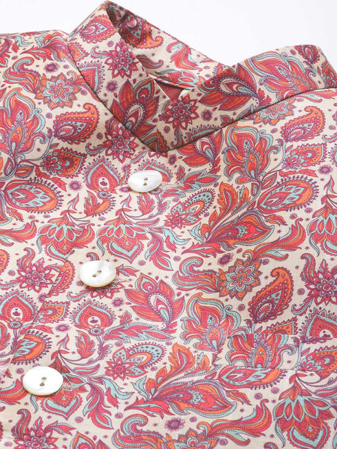 Men's Multicolor-Base-Pink Silk Blend Jodhpuri