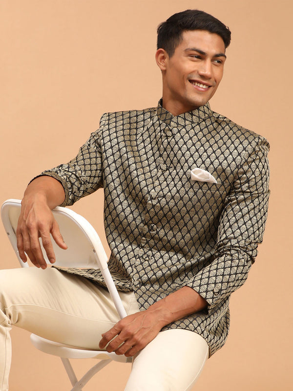 Men's Black Woven Jodhpuri