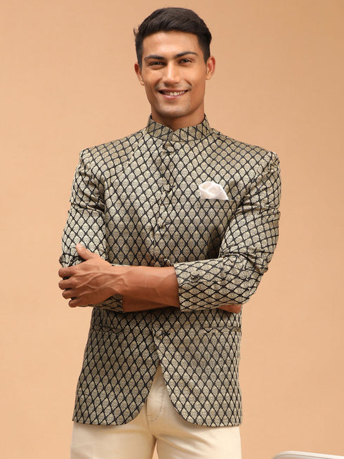 Men's Black Woven Jodhpuri