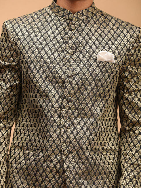 Men's Black Woven Jodhpuri