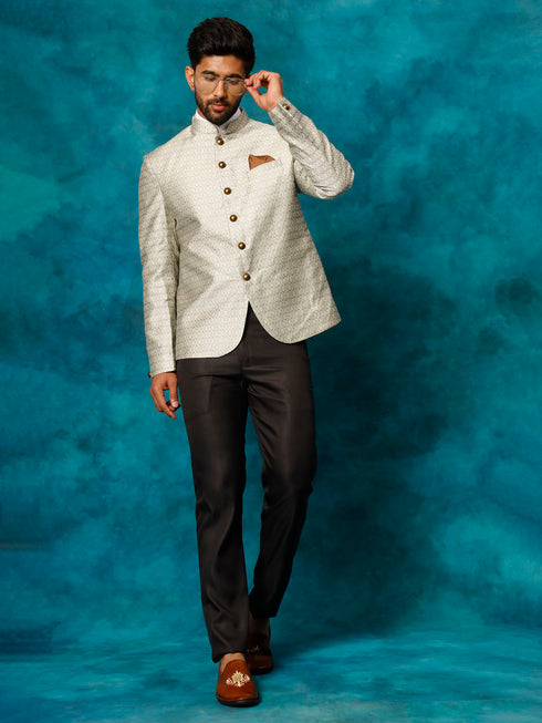 Men's Beige Silk Blend Woven Jodhpuri