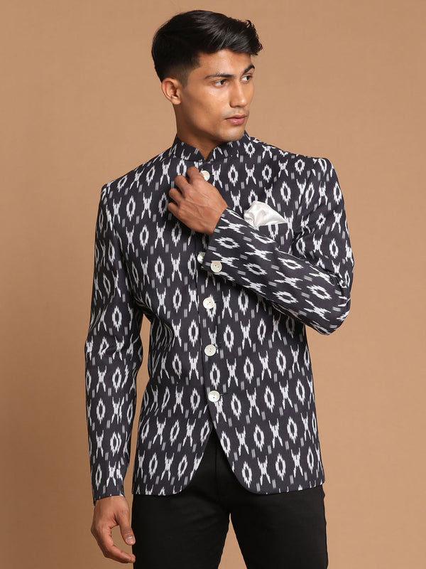 Men's Black Ikaat Print Jodhpuri